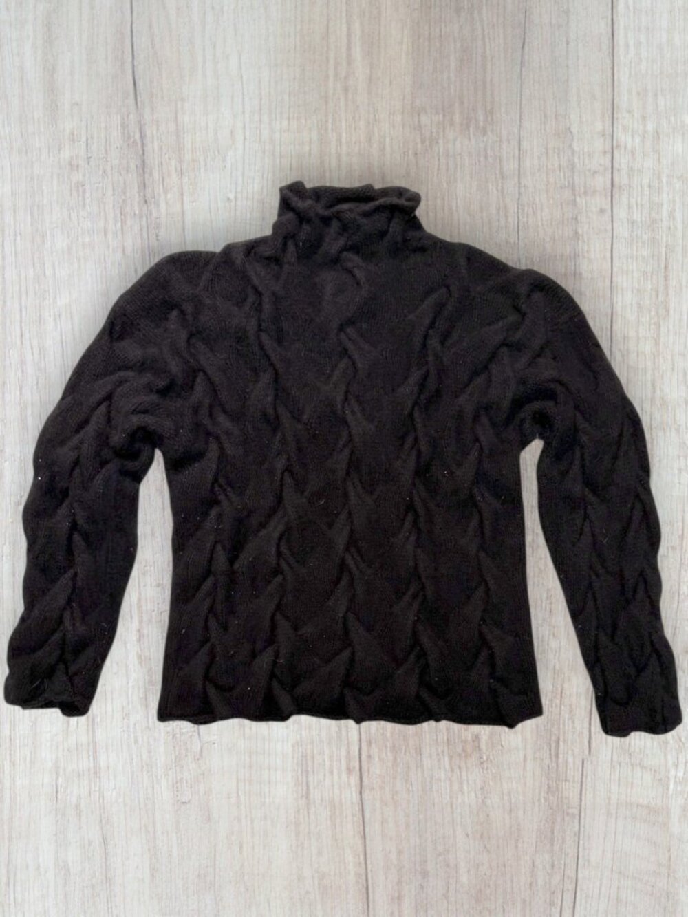 Neiman Marcus Cashmere Mock Neck Sweater Black Sculptural Cable Knit Womens M